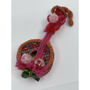 Vintage 70's Plaid Banjo Red Pink Gum Drop Ornament Japan